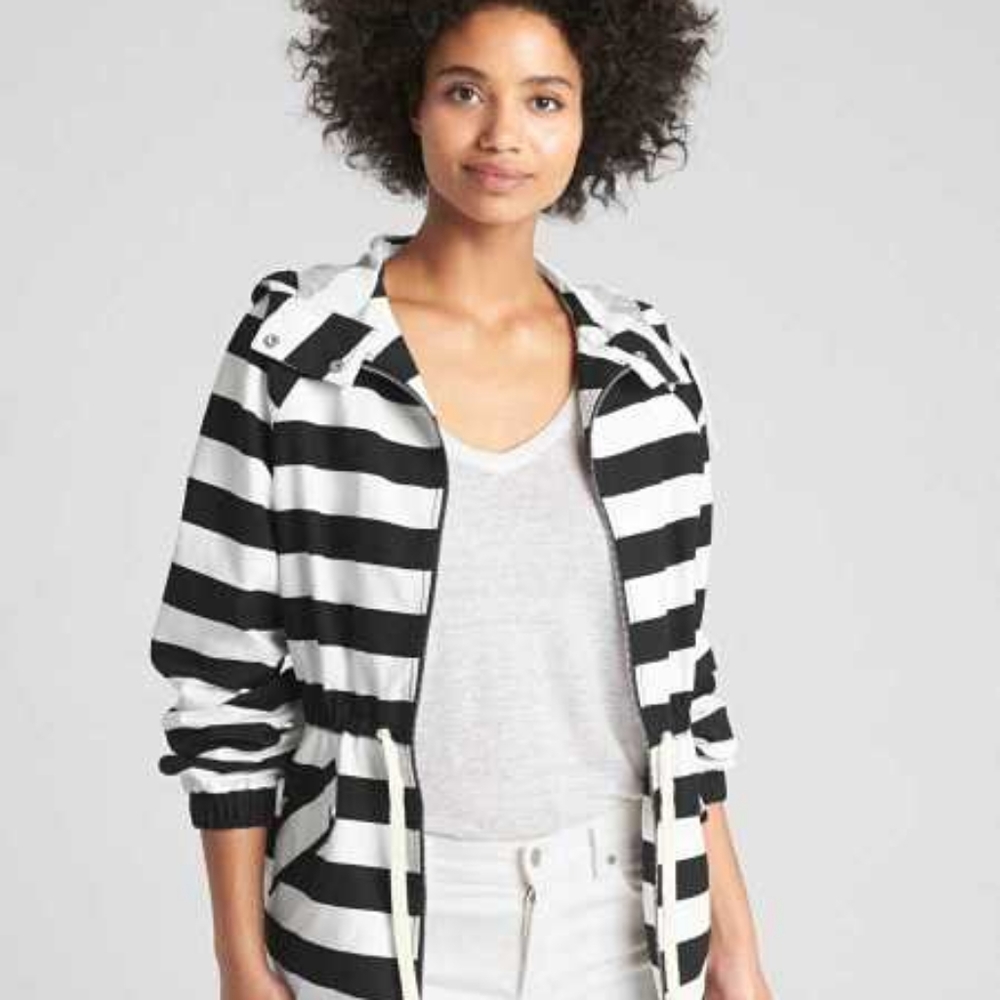 GAP Black and White Canvas Jacket Coat with Hood, Medium Tall
